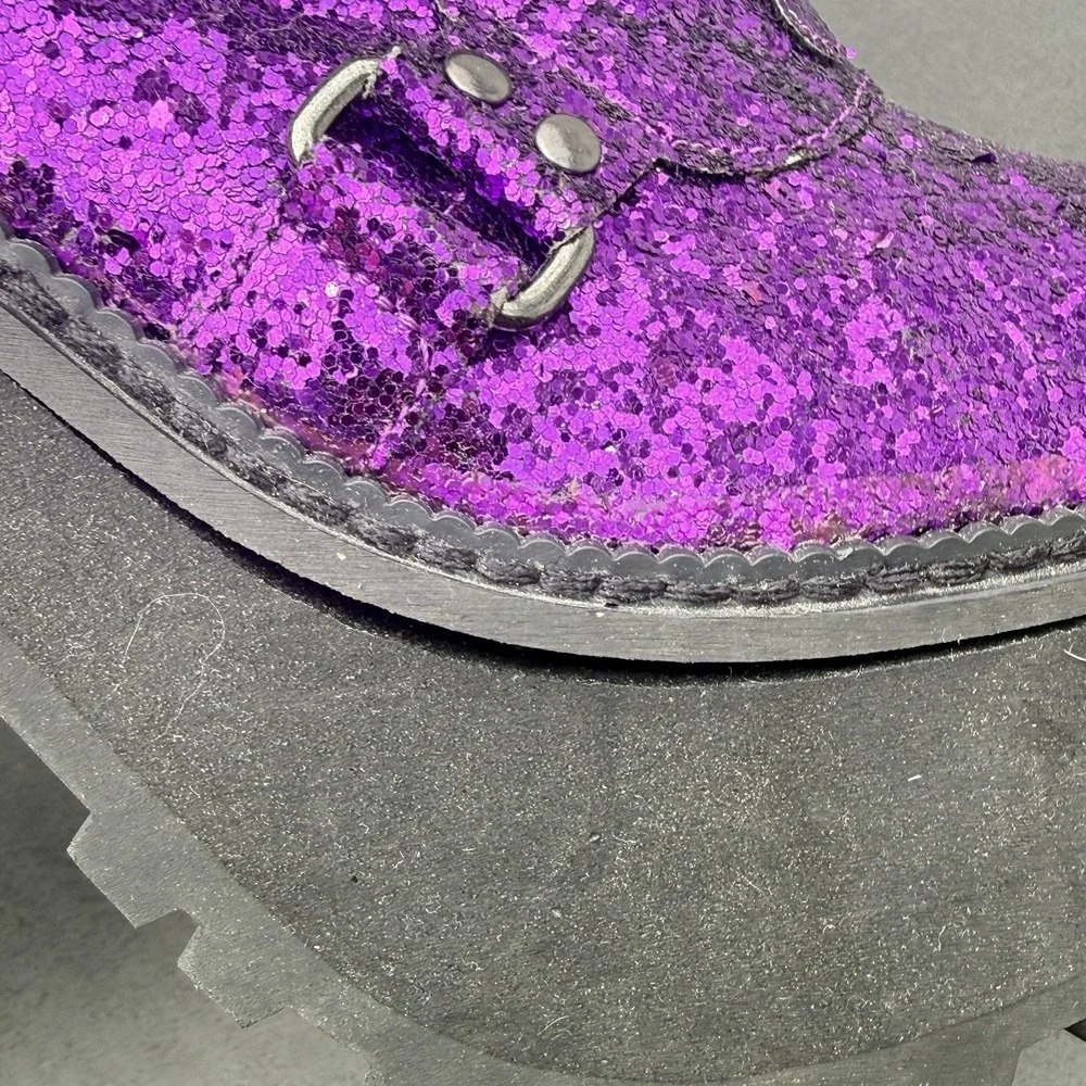Size 8 Broom Rider Purple Glitter Platform Boots Women's Witchy Goth Festival